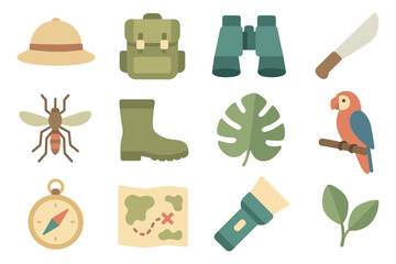 Adventure in the jungle: flat vector illustration for exploration and travel design