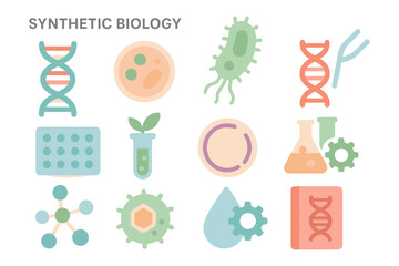 Synthetic biology vector illustration: science icons for educational design in flat style