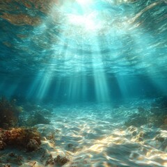 Fototapeta premium Serene Underwater Scene with Sunlight Filtering Through Water