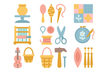 Crafting tools and hobbies vector illustration for art projects in flat style