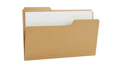 A manila folder with white papers inside, isolated on a white background.