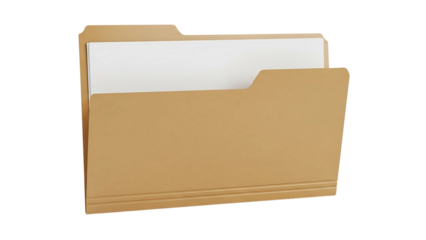 A manila folder with white papers inside, isolated on a white background.