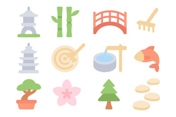 Japanese garden elements vector illustration for design in flat style