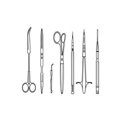 Vector Line Art Illustration of Various Surgical Instruments