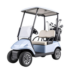 Golf Cart: The elegant golf cart, showcasing its structure and the tools, embodies the sport and represents a lifestyle of leisure.