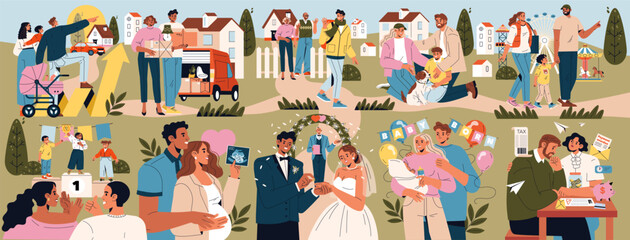 Life Milestones and Celebrations Vector Illustration