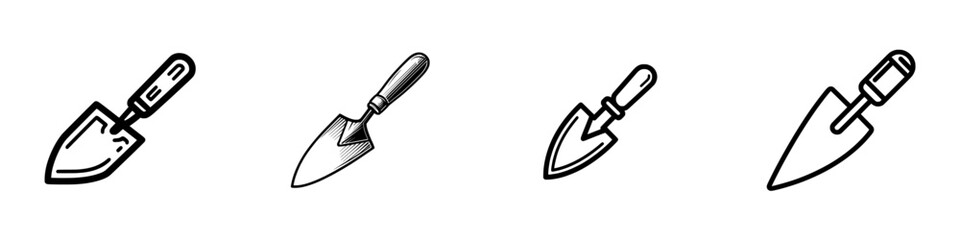 The trowel icon has a modern design, accompanied by an illustration of a putty knife as a sign, which can also serve as a spatula symbol or logo