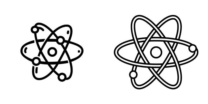 The icon is a modern representation of an atom, with a simple outline illustration on a white background, highlighting the atom's core and electron orbits as a source of nuclear energy, commonly used