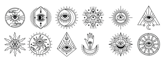 mystical symbols occult emblems meditation magic esoterism alchemy icons mystery stones tarot cards