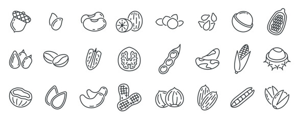  nuts seeds peanuts icons quality agriculture product hazelnut cocoa coconut almond pistachio pea vecter