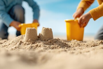 Kids building sandcastles on the beach