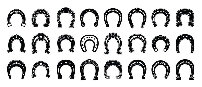 lucky horse shoes blacksmith graphic symbols hoof objects collection