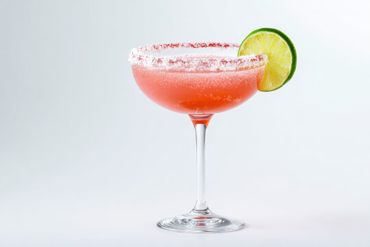 Cosmopolitan cocktail in a coupe glass with ice and garnish