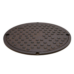 Manhole cover with textured surface in dark brown color isolate   