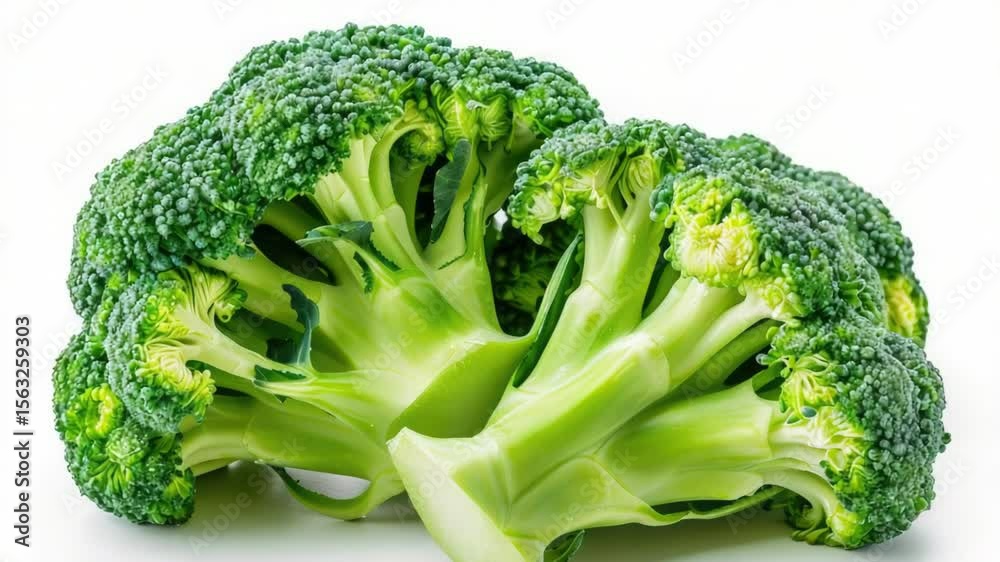 Poster a close-up shot of a single piece of broccoli on a white background