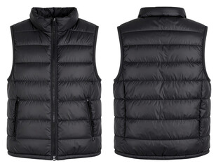 Stylish black puffer vest for cold weather.