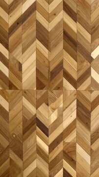 Wooden chevron parquet pattern featuring shades of brown forming decorative geometric background, creating a rustic aesthetic.