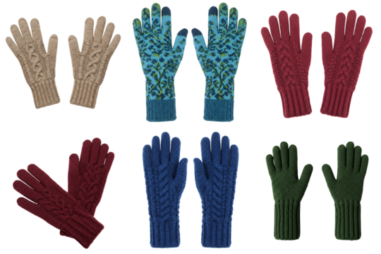 Set of knitted gloves of different colors and patterns