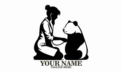 girl and panda icon. girl and panda vector illustration, girl veterinarian examining adorable panda vector illustration