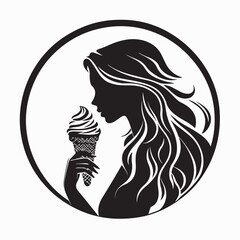 Girl Eating Ice Cream Silhouette Vector Isolated on white background