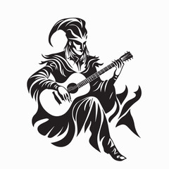 Relaxed Jester Sitting and Playing His Guitar with Joyful Expression Vector Illustration