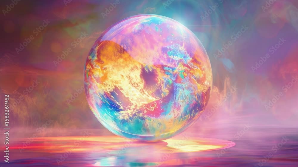 Poster a vibrant sphere floats on the surface of calm water, perfect for use in illustrations about nature,