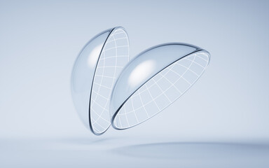 Transparent medical contact lens, 3d rendering.