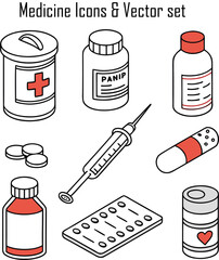 Medicine bottole Icons & Vector Set