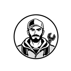 Retro Handyman Logo in Circular Badge, Flat Design