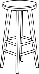 Outline drawing of a barstool in classic wooden style for clean interior furniture illustrations