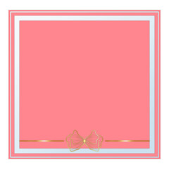 Pink Square Text Frame with Glass Effect and Gold Ornament, Isolated on White Background