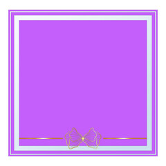 Purple Square Text Frame with Glass Effect and Gold Ornament, Isolated on White Background