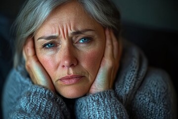 Close-up of a woman suffering from  pain caused by food poisoning, seeking comfort while recovering, Generative AI