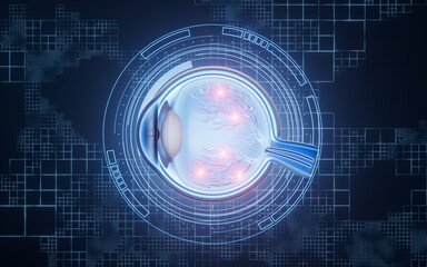 Medical eyeball structure scientific illustration, 3d rendering.