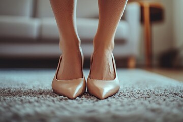 Woman wearing shoes, preparing for the day ahead or a special occasion, Generative AI