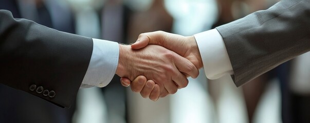 Group of successful business people meeting. Clients and suppliers shaking hands after a deal agreement has been successfully completed, Generative AI