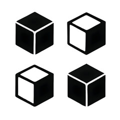Fototapeta premium Four black cubes with bright edges & faces floating against a black backdrop for abstract design usage