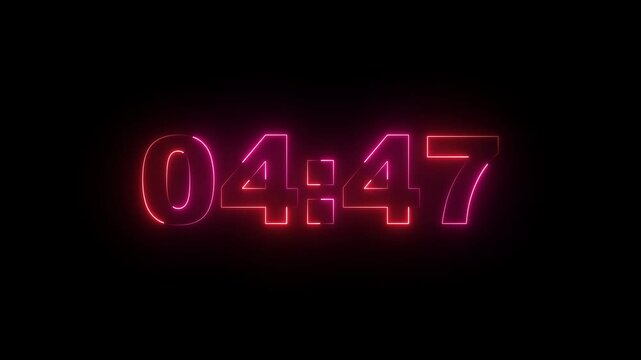 Neon five Minute Digital Timer.  Digital 5 minutes timer, 5 minute timer countdown animation, seconds on transparent background 300 second timer, Countdown video.  - Powered by Adobe