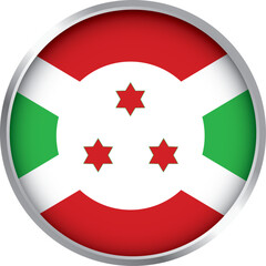 3D circular icon of Burundi national flag with red and green panels, white cross, and three red stars in center

