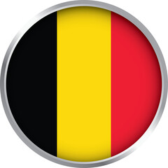 Fototapeta premium 3D circular icon of Belgium national flag with vertical black, yellow, and red stripes and metallic border