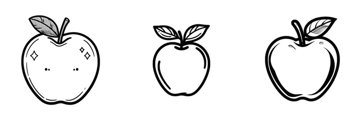 Fototapeta premium An icon of an apple fruit is depicted in black outline on a white background