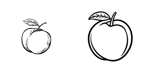 A simple icon of a peach in black is set against a white background with a minimalist style