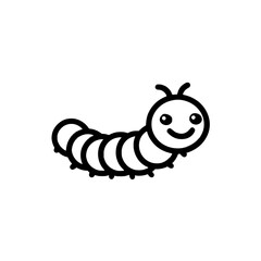 A caterpillar symbol in a simple black line design is set against a white backdrop
