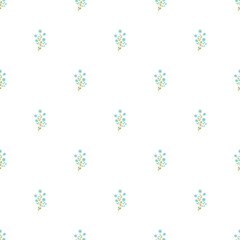 Seamless Floral Pattern with Blue Flowers on a White Background