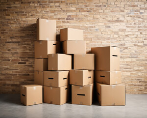 Fototapeta premium Cardboard Boxes Against a Wall. Moving concept.