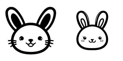 Obraz premium A cute bunny face icon with drooping ears is represented in minimal black and white, perfect for animal-themed designs