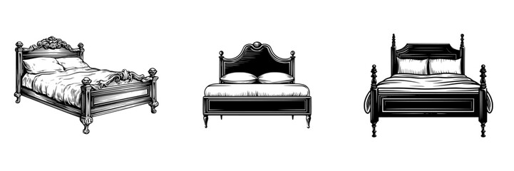 The silhouette of a vintage bed serves as a modern icon on a white backdrop