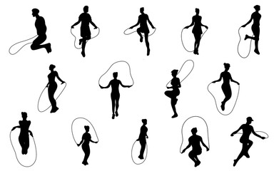 rope skipping sport people jumping rope silhouette