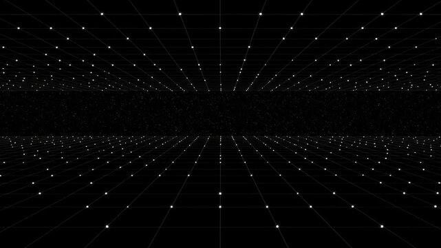 A mesmerizing view into a vast digital space filled with countless stars, forming a gridlike pattern against a dark background