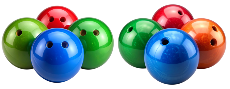 Set of Three Colorful Bowling Balls Isolated on Transparent Background PNG